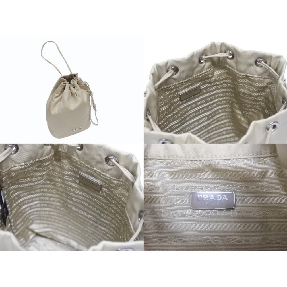 Prada handbag drawstring logo plate Re pouch Beige Tan - Picture 7 of 8